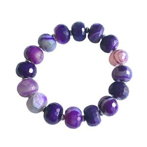 Faceted 14mm Dyed Purple Agate Stretch Bracelet – 7.5 Inch Beaded Gemstone Jewel